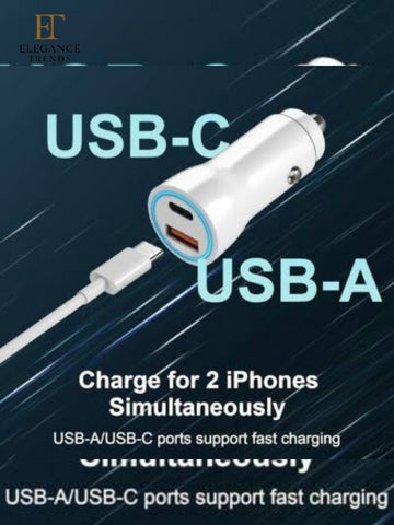 Dual Port Fast Cable Car Charger - with QC 3.0 & | 3.1A Port | 3 in 1 Cable Free