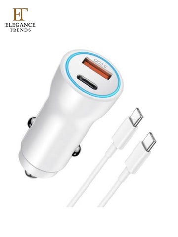 Dual Port Fast Cable Car Charger - with QC 3.0 & | 3.1A Port | 3 in 1 Cable Free